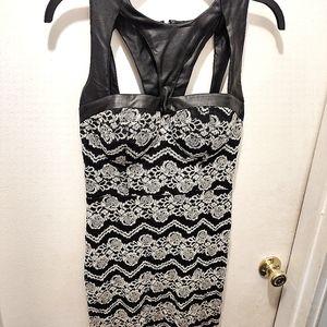 Material Girl, M sized, faux leather shoulder straps, zippered back dress.